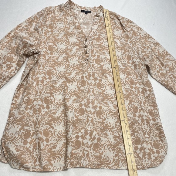Carole Little Women's Beige Floral Print 3/4 Sleeve Button Linen Blend Top Women - Picture 5 of 8